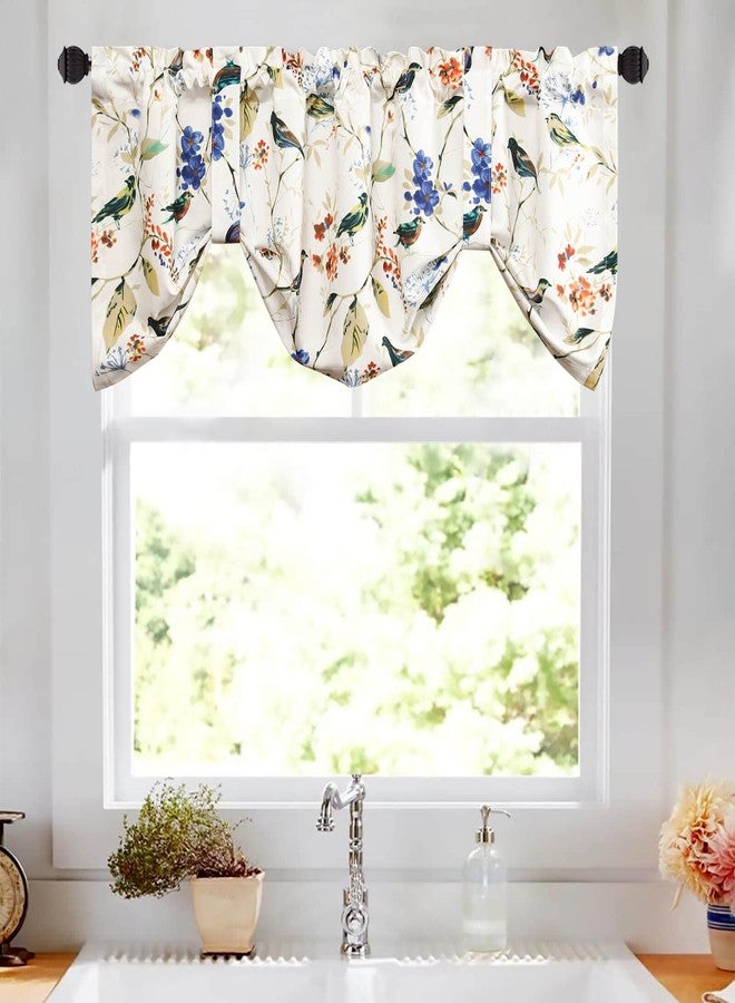 VOGOL Tie Up Valances for Bathroom, Blue Birds and Floral Print Tie Up Shades for Windows Rod Pocket Valances for Cafe, 52 x 18, One Piece - Image 3