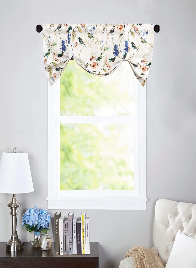 VOGOL Tie Up Valances for Bathroom, Blue Birds and Floral Print Tie Up Shades for Windows Rod Pocket Valances for Cafe, 52 x 18, One Piece - Image 2