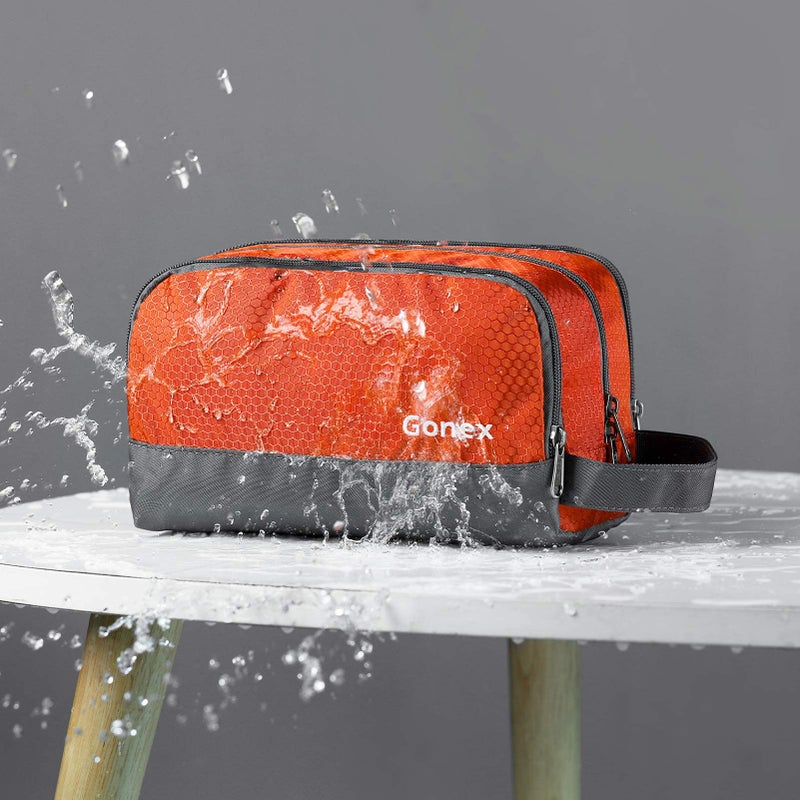 Gonex Travel Toiletry Bag Nylon, Shaving Bag Toiletry Organizer Orange - Image 2