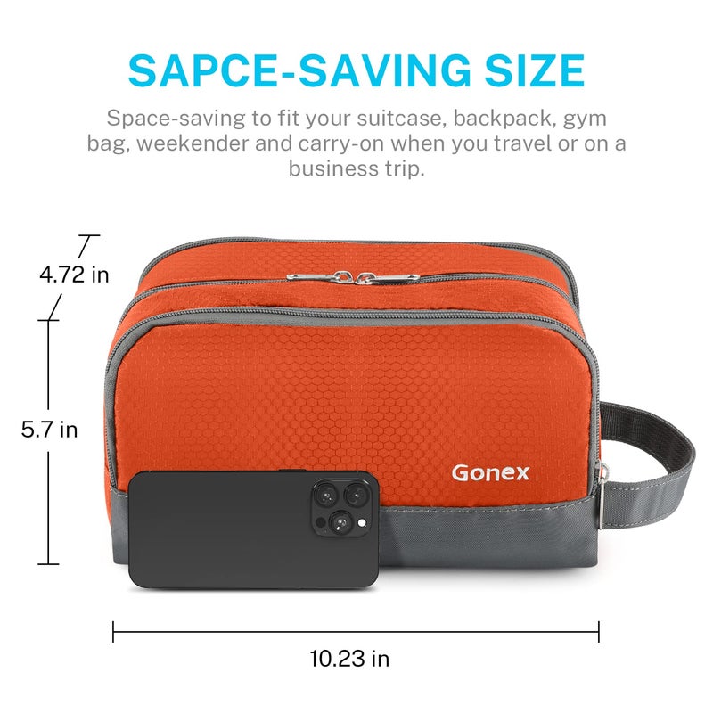 Gonex Travel Toiletry Bag Nylon, Shaving Bag Toiletry Organizer Orange - Image 5