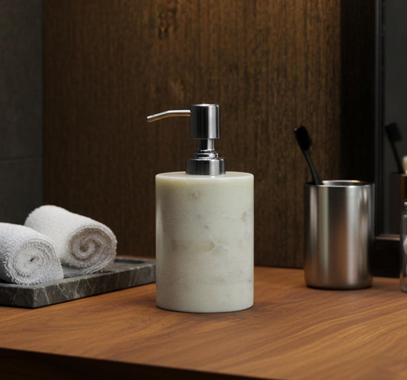 KLEO Soap/Lotion Dispenser - Made of Genuine Indian Marble in White Color - Luxury Bathroom Accessories Bath Set - Image 2