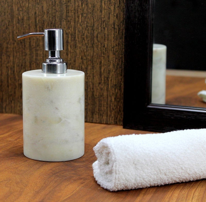 KLEO Soap/Lotion Dispenser - Made of Genuine Indian Marble in White Color - Luxury Bathroom Accessories Bath Set - Image 1