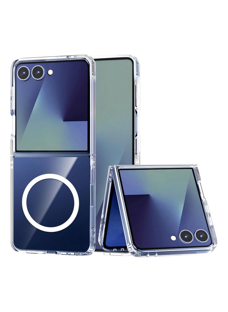 Denx Magnetic Clear Case for Samsung Galaxy Flip 7 2025, Slim Cover Compatible with MagSafe, Hard Back Shockproof Bumper, Support Wireless Charging for Flip7 - Image 1