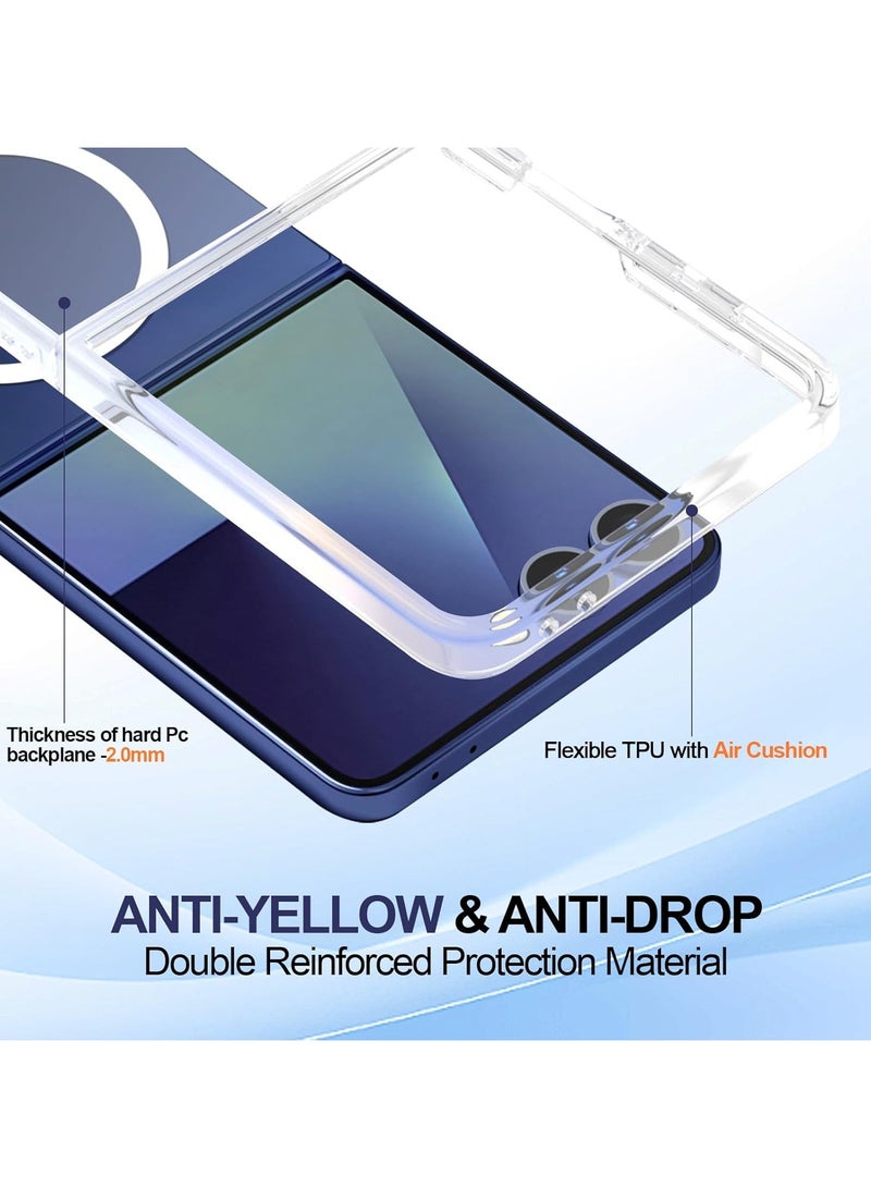 Denx Magnetic Clear Case for Samsung Galaxy Flip 7 2025, Slim Cover Compatible with MagSafe, Hard Back Shockproof Bumper, Support Wireless Charging for Flip7 - Image 3