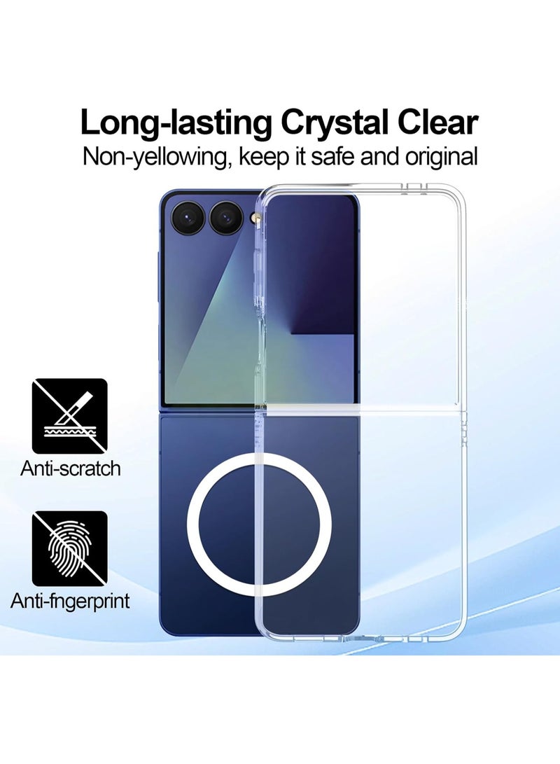 Denx Magnetic Clear Case for Samsung Galaxy Flip 7 2025, Slim Cover Compatible with MagSafe, Hard Back Shockproof Bumper, Support Wireless Charging for Flip7 - Image 4