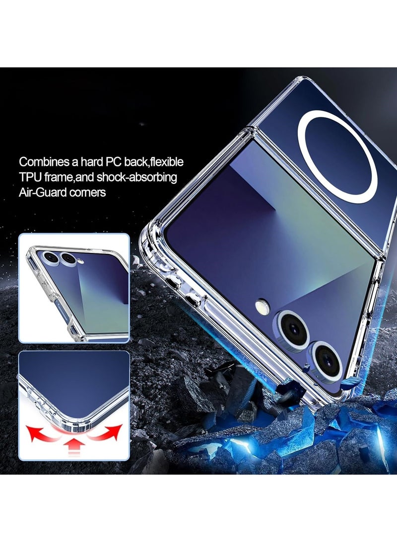 Denx Magnetic Clear Case for Samsung Galaxy Flip 7 2025, Slim Cover Compatible with MagSafe, Hard Back Shockproof Bumper, Support Wireless Charging for Flip7 - Image 5