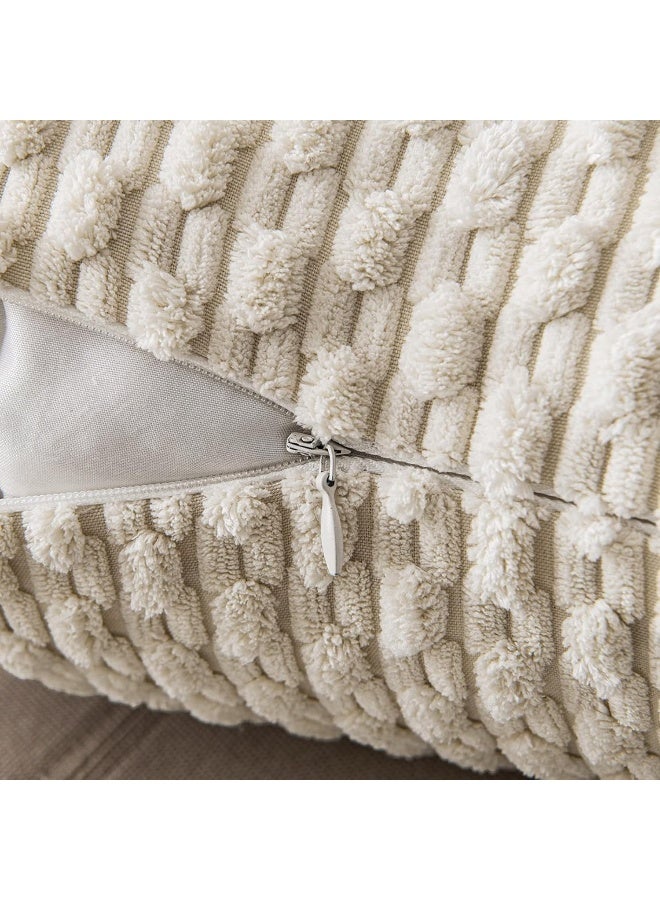 MIULEE MIULEE Throw Pillow Covers Soft Corduroy Decorative Set of 2 Boho Striped Pillow Covers Pillowcases Farmhouse Home Decor for Christmas Couch Bed Sofa Living Room 20x20 Inch Cream White - Image 3