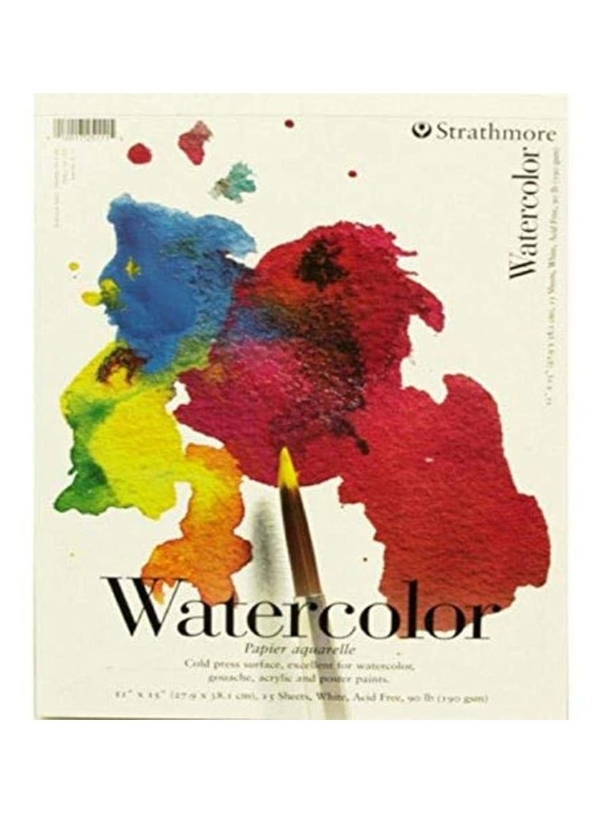 Strathmore 200 Series Watercolor Paper, Tape Bound Pad, 11x15 inches, 15 Sheets (90lb/190g) - Artist Paper for Adults and Students - Watercolors, Mixed Media, Markers and Art Journaling