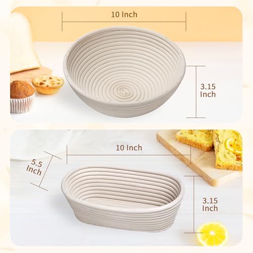 PeacePeo Banneton Proofing Basket Set10 Inch Round Oval Natural Rattan Sourdough Bread Proofing Basket Reusable Bread Baking Supplies with Sourdough Starter Jar Perfect for Artisan Loaf Shaping - Image 3