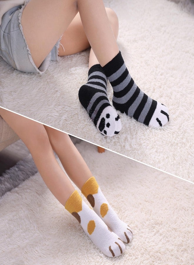 LINEMIN Kids Fuzzy Socks Boys Girls with Grips Non Slip Slipper Socks Cozy Fluffy Winter Warm Crew Socks 6 Pairs (Cat Paw, 8-12 Years) - Image 3