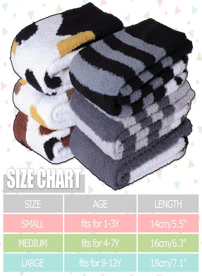 LINEMIN Kids Fuzzy Socks Boys Girls with Grips Non Slip Slipper Socks Cozy Fluffy Winter Warm Crew Socks 6 Pairs (Cat Paw, 8-12 Years) - Image 5