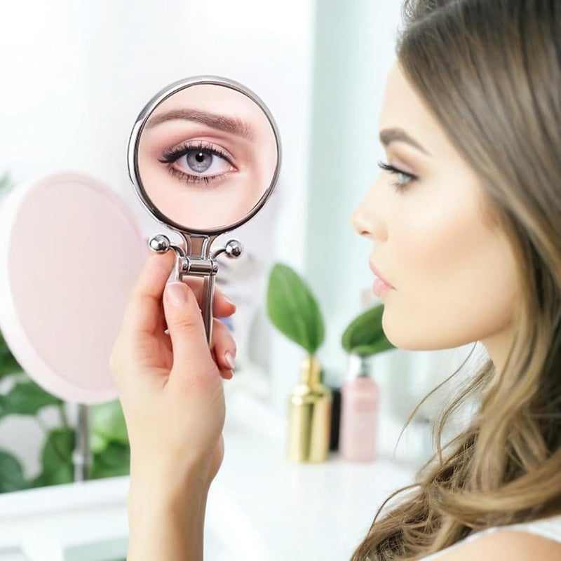 Sweet seven Double-Sided Hand Held Mirror, Foldable 1X/10X Makeup Mirror with Adjustable Handle/Stand - Portable Travel Mirror for Women and Girls - Image 4
