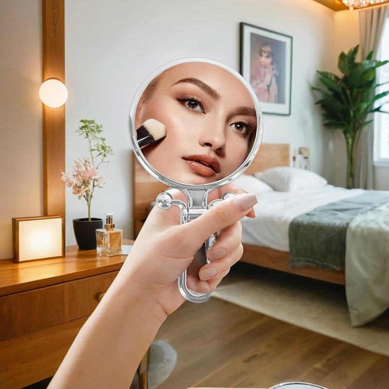 Sweet seven Double-Sided Hand Held Mirror, Foldable 1X/10X Makeup Mirror with Adjustable Handle/Stand - Portable Travel Mirror for Women and Girls - Image 2