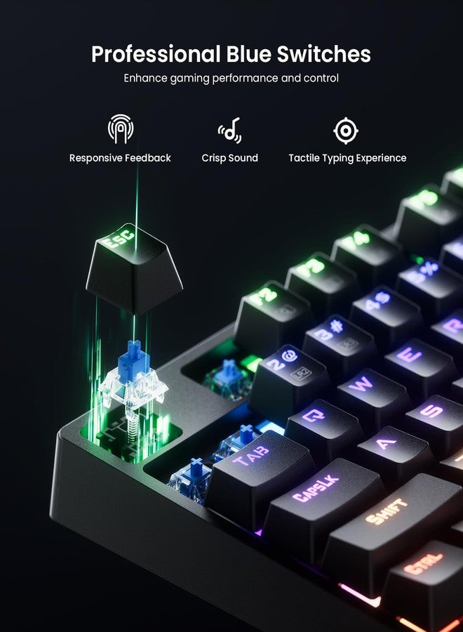 WeGear RGB Mechanical Gaming Keyboard Blue Switch, 104 Keys Full-Size Light Up Key-Board with 11 Backlit Modes, Anti-Ghosting, Double-Shot ABS Keycaps, USB Wired Computer Key Board for Windows PC Gamer - Image 3