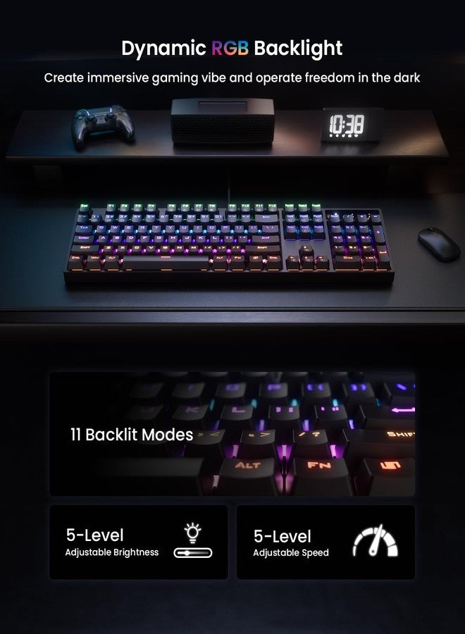 WeGear RGB Mechanical Gaming Keyboard Blue Switch, 104 Keys Full-Size Light Up Key-Board with 11 Backlit Modes, Anti-Ghosting, Double-Shot ABS Keycaps, USB Wired Computer Key Board for Windows PC Gamer - Image 2