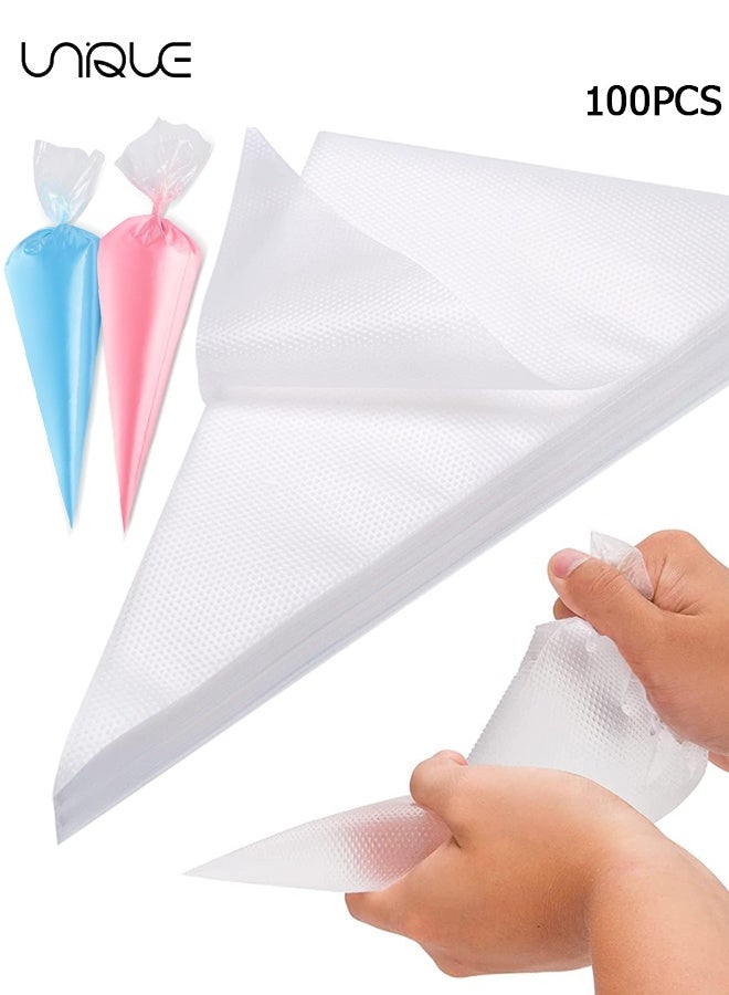 يونيك 100 قطعة أكياس أنابيب 9 بوصة يمكن التخلص منها - أكياس معجنات بلاستيكية - أكياس تزيين الكيك السميكة المضادة للانفجار وغير القابلة للانزلاق - لمستلزمات تزيين البسكويت / الكيك (شفاف) - Image 1