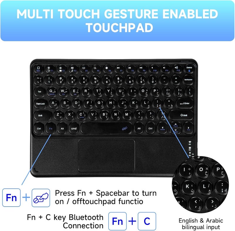 Keyboard Case, Compatible With Samsung Galaxy Tab A9 Plus Keyboard Case 11-Inch Magnetic Detachable Wireless Arabic Keyboard Cover，For Samsung Galaxy Tab A9 Plus 2023 (Sm-X216/X210) - Black - Image 2