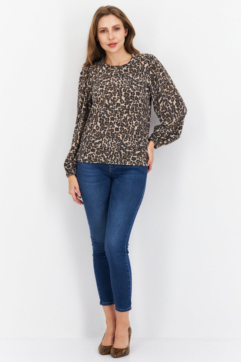 Riley & Rae بلوزة نسائية بأكمام طويلة وطباعة حيوانات، سوداء - Image 4