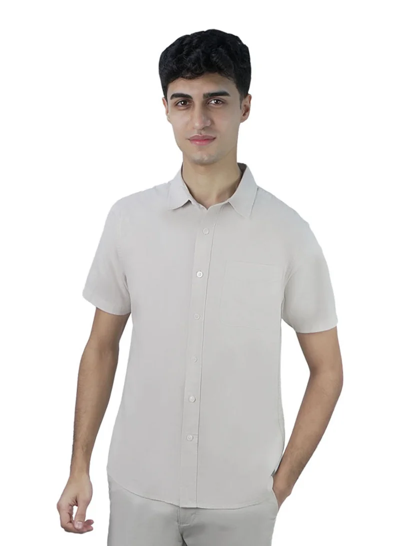 Men Slim Linen Blend Short Sleeve Shirt