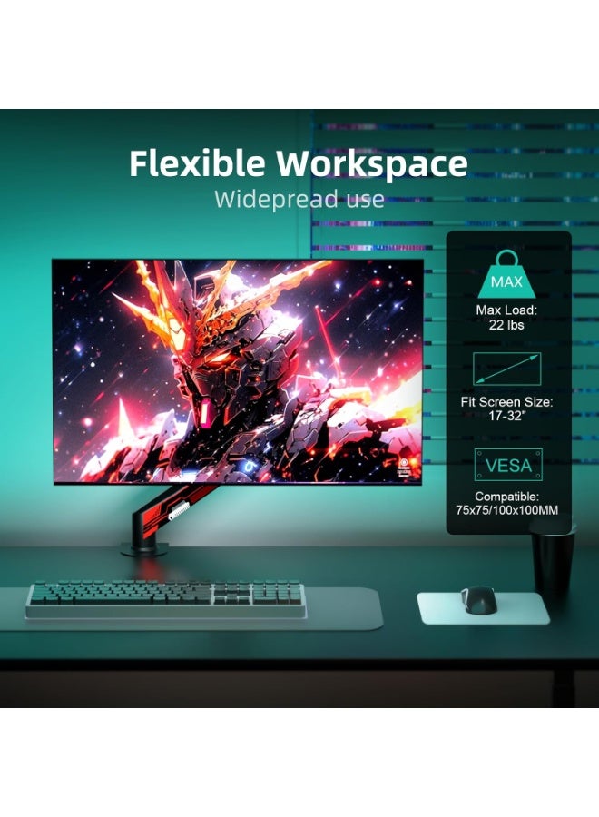Single Monitor Desk Mount, Adjustable VESA Monitor Arm, 180° Rotating Dual-Arm Design, 160mm + 245mm Arm Length, 350–400mm Height Range, for Office Desk, Computer Desk and Home Workspace - Image 2