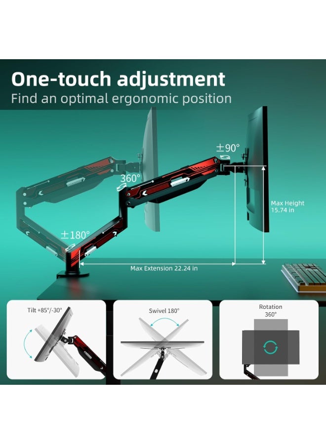 Single Monitor Desk Mount, Adjustable VESA Monitor Arm, 180° Rotating Dual-Arm Design, 160mm + 245mm Arm Length, 350–400mm Height Range, for Office Desk, Computer Desk and Home Workspace - Image 3