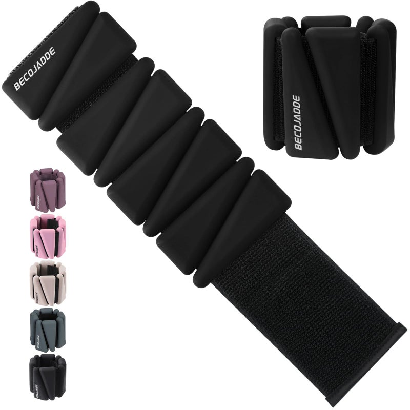 BECOJADDE Ankle Weights Set of 2 (2 lb Each) Adjustable Wrist Weights for Women Men Wearable Arm Leg Weight for Pilates, Running, Walking, Workout, Yoga, Black - Image 1