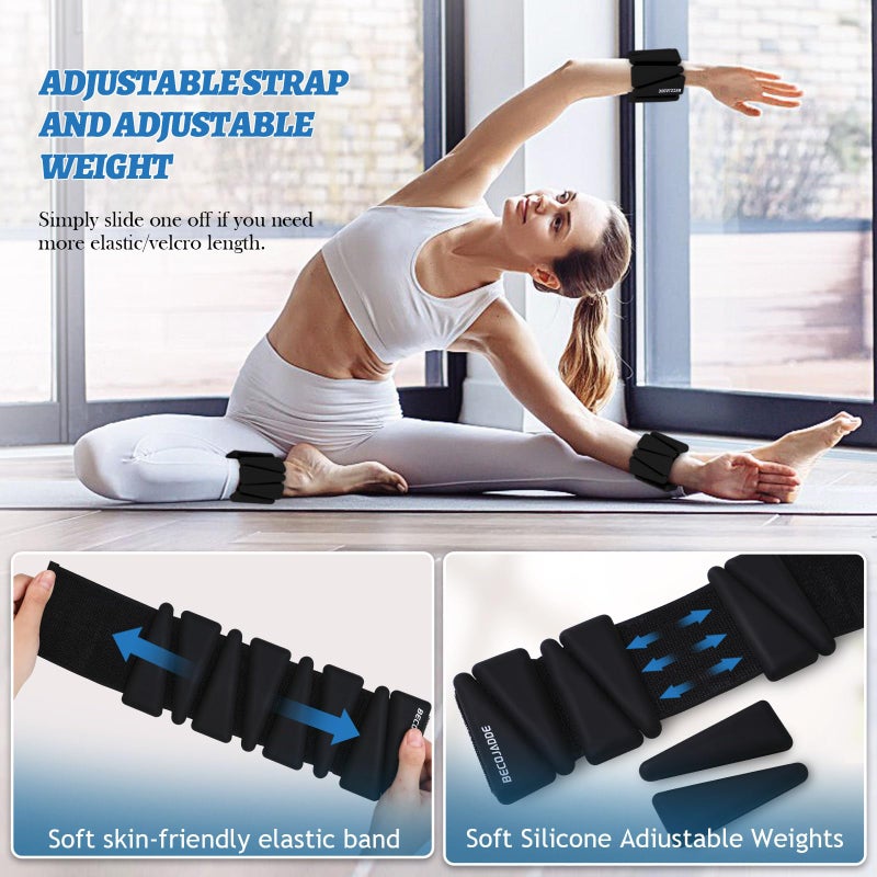 BECOJADDE Ankle Weights Set of 2 (2 lb Each) Adjustable Wrist Weights for Women Men Wearable Arm Leg Weight for Pilates, Running, Walking, Workout, Yoga, Black - Image 4