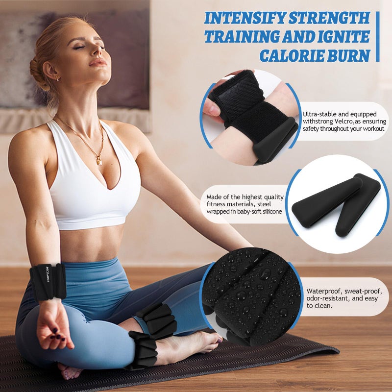 BECOJADDE Ankle Weights Set of 2 (2 lb Each) Adjustable Wrist Weights for Women Men Wearable Arm Leg Weight for Pilates, Running, Walking, Workout, Yoga, Black - Image 3