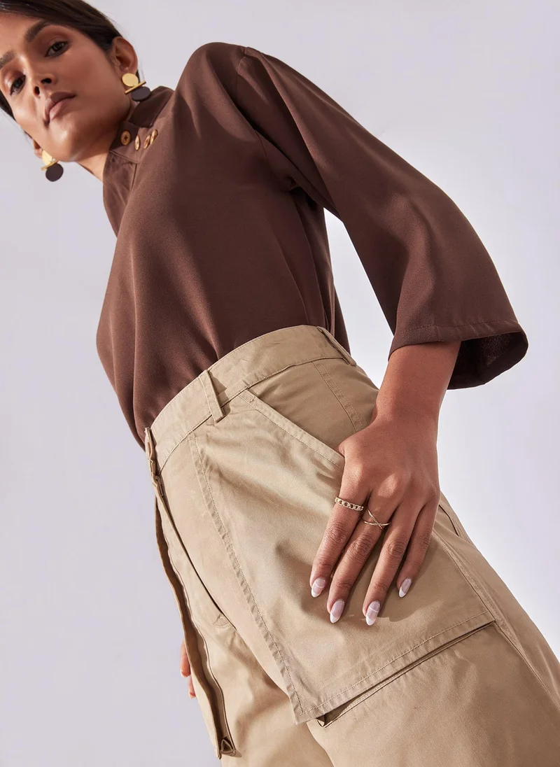 The Label Life Khaki Patch Utility Pocket Cargo Pants – Trendy & Comfortable