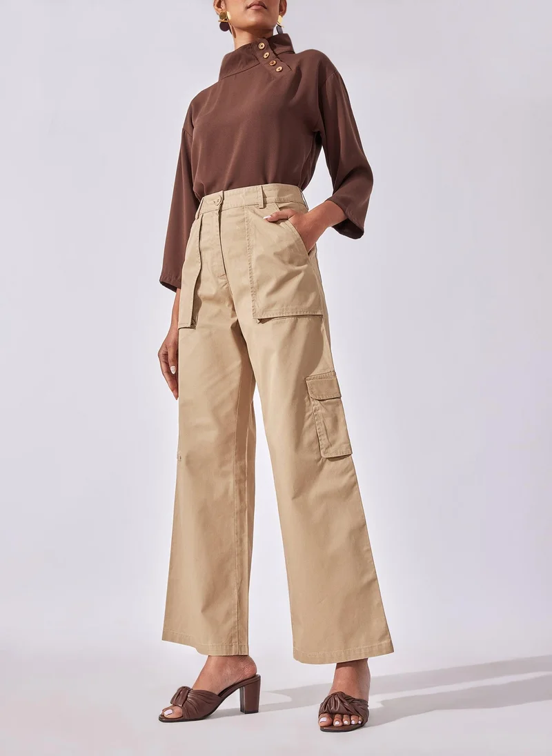 The Label Life Khaki Patch Utility Pocket Cargo Pants – Trendy & Comfortable