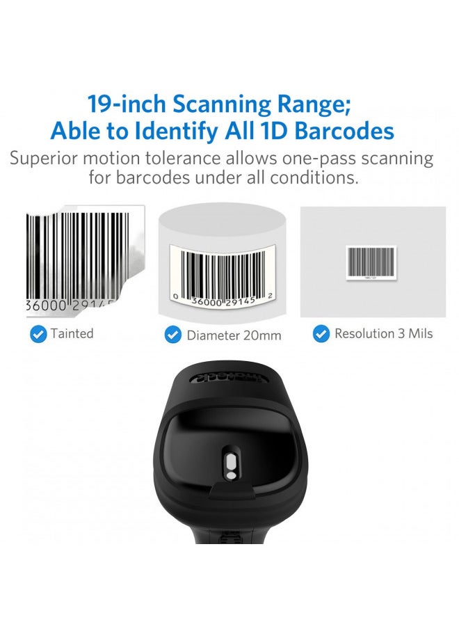 Inateck - Inateck Barcode Scanner, Wireless Scanner, 2600mAh Battery, 35M Range, Automatic Scanning, BCST-60 Black - Image 1
