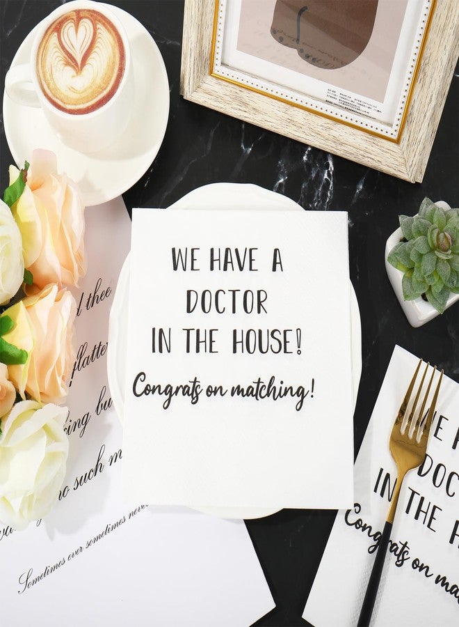 FYSUIMU 50Pcs We Have A Doctor In The House Napkins White and Black Doctor Graduation Disposable Paper Napkin Class of 2025 PhD Medical Congrats Grad Luncheon Napkins for Party Decor Supplies - Image 4