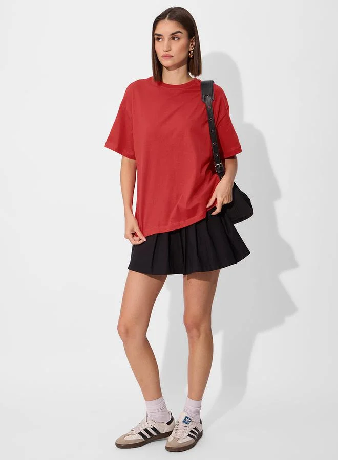 The Souled Store Red Crew Neck Oversized T-Shirt