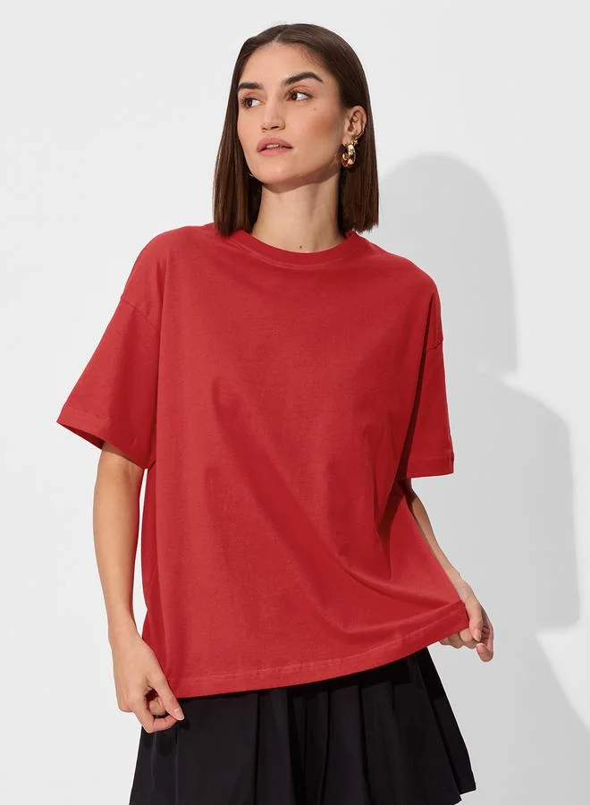 The Souled Store Red Crew Neck Oversized T-Shirt