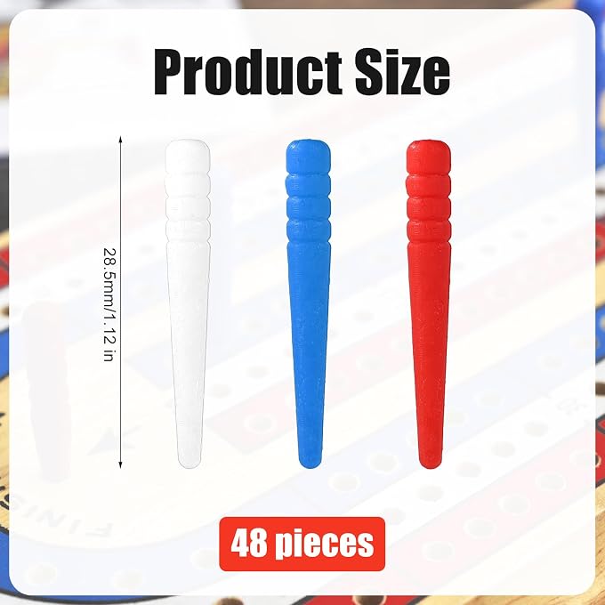 Gosknor 48pcs Cribbage Board Pegs, Plastic Cribbage Pegs Fit 1/8 Inch Holes Tapered Board Pegs for Traditional Cribbage Board Game Accessories (Red, White, Blue) - Image 3