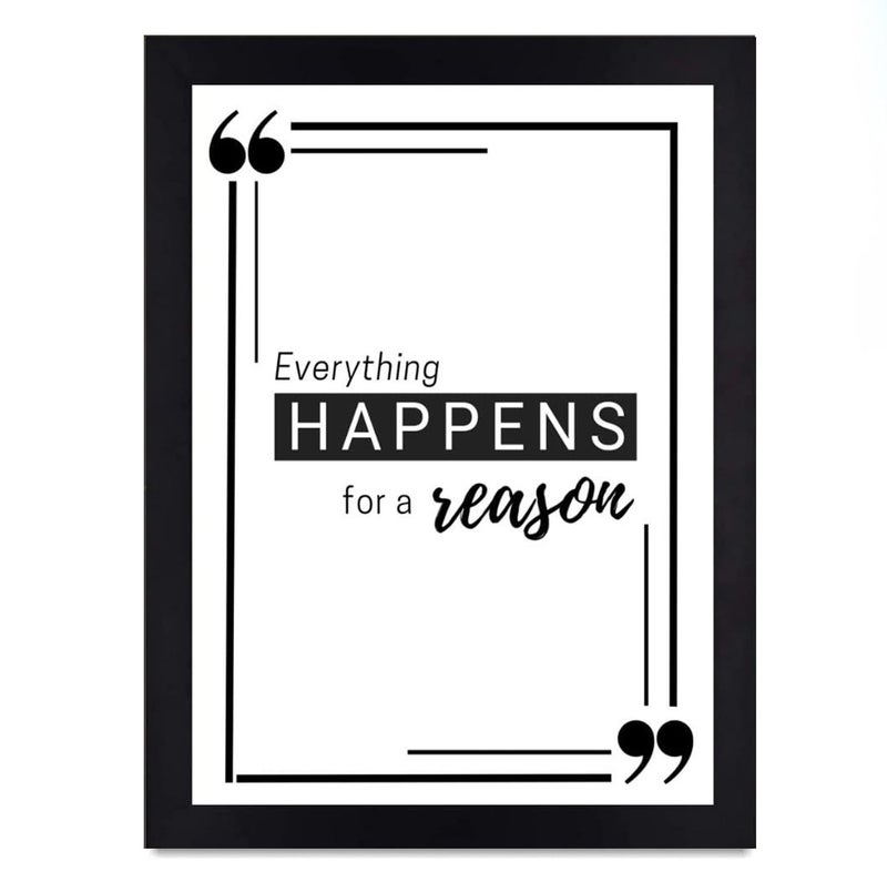 Interio Crafts Everything Happens For a Reason Synthetic Wood Inspirational Motivational Wall Abstract Poster Frame Included13X10 Inch Multicolor - Image 1