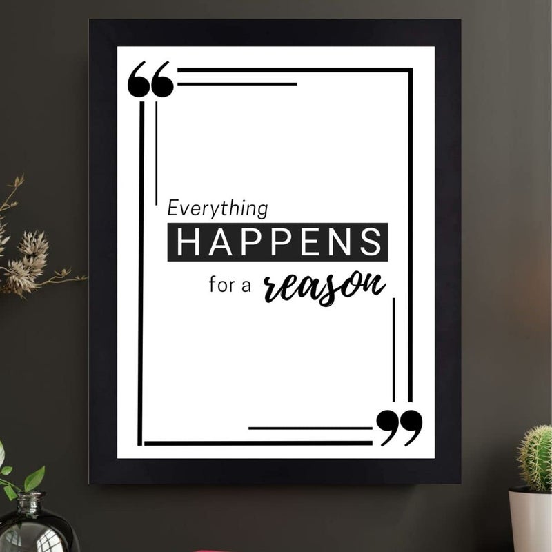 Interio Crafts Everything Happens For a Reason Synthetic Wood Inspirational Motivational Wall Abstract Poster Frame Included13X10 Inch Multicolor - Image 2