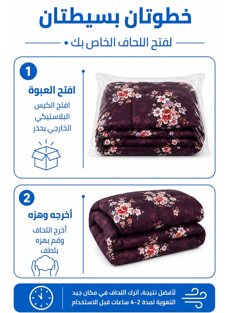 Purple Blossom Printed Comforter Set Full Size 190x245 cm with Flat Bedsheet and Pillow Covers - Image 5