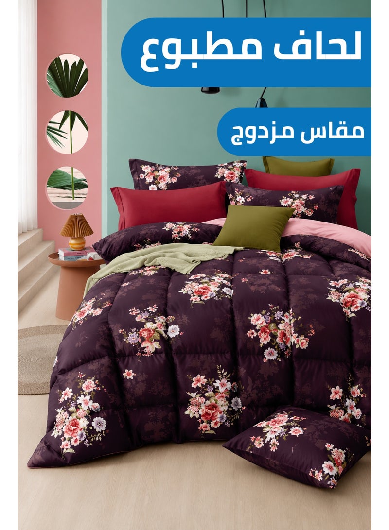 Purple Blossom Printed Comforter Set Full Size 190x245 cm with Flat Bedsheet and Pillow Covers - Image 1