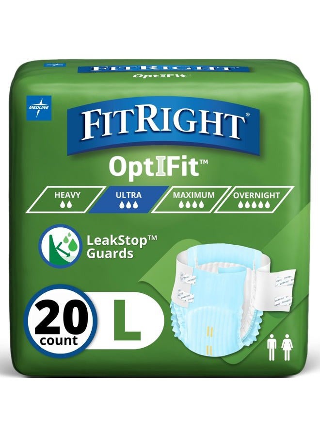 FitRight Ultra Adult Diapers, Disposable Incontinence Briefs with Tabs, Heavy Absorbency, Large, 48"-58" (Pack of 20) - Image 1