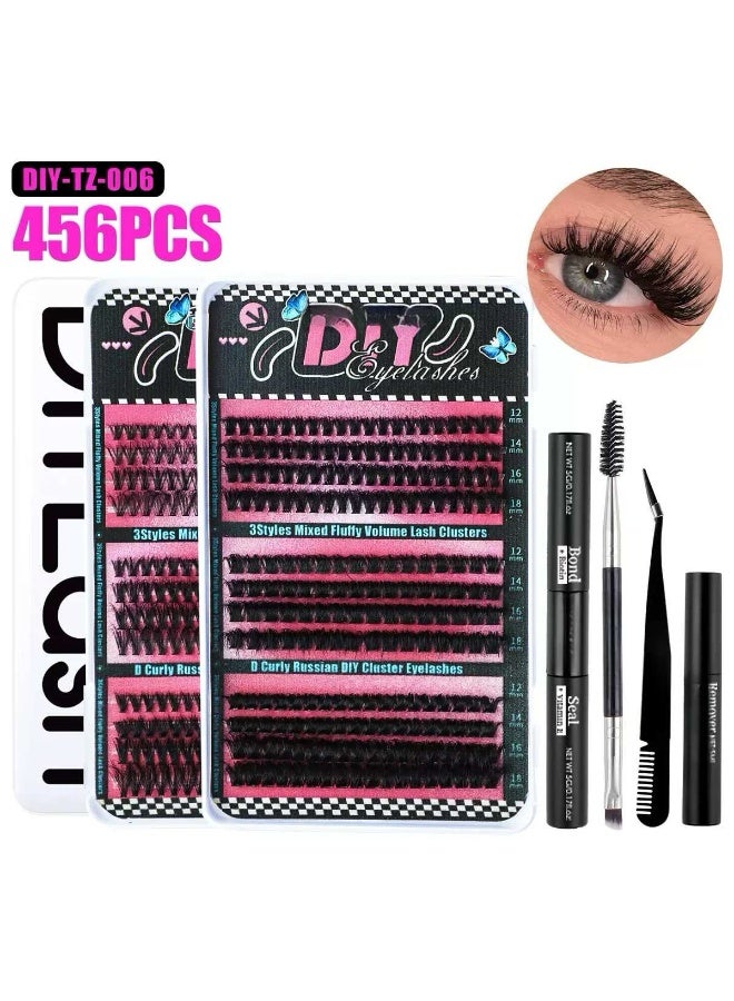 جوسكوين 6 أنماط مجموعة تمديد رموش DIY تشمل 456 مجموعة، رموش فردية مختلطة بطول 12-18 ملم، مجموعة رموش شخصية بتجعيد طبيعي، رموش زائفة مقسمة، رموش كثيفة - Image 1