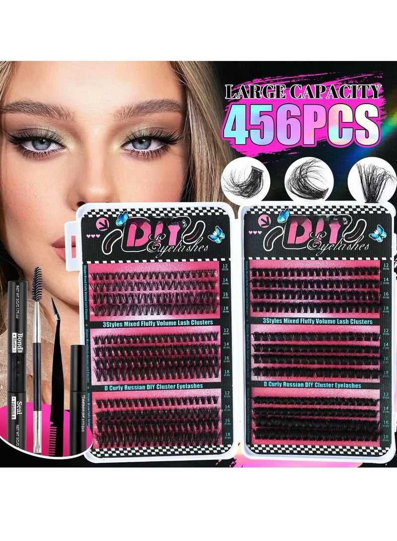 جوسكوين 6 أنماط مجموعة تمديد رموش DIY تشمل 456 مجموعة، رموش فردية مختلطة بطول 12-18 ملم، مجموعة رموش شخصية بتجعيد طبيعي، رموش زائفة مقسمة، رموش كثيفة - Image 2