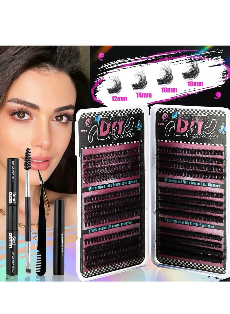 جوسكوين 6 أنماط مجموعة تمديد رموش DIY تشمل 456 مجموعة، رموش فردية مختلطة بطول 12-18 ملم، مجموعة رموش شخصية بتجعيد طبيعي، رموش زائفة مقسمة، رموش كثيفة - Image 3