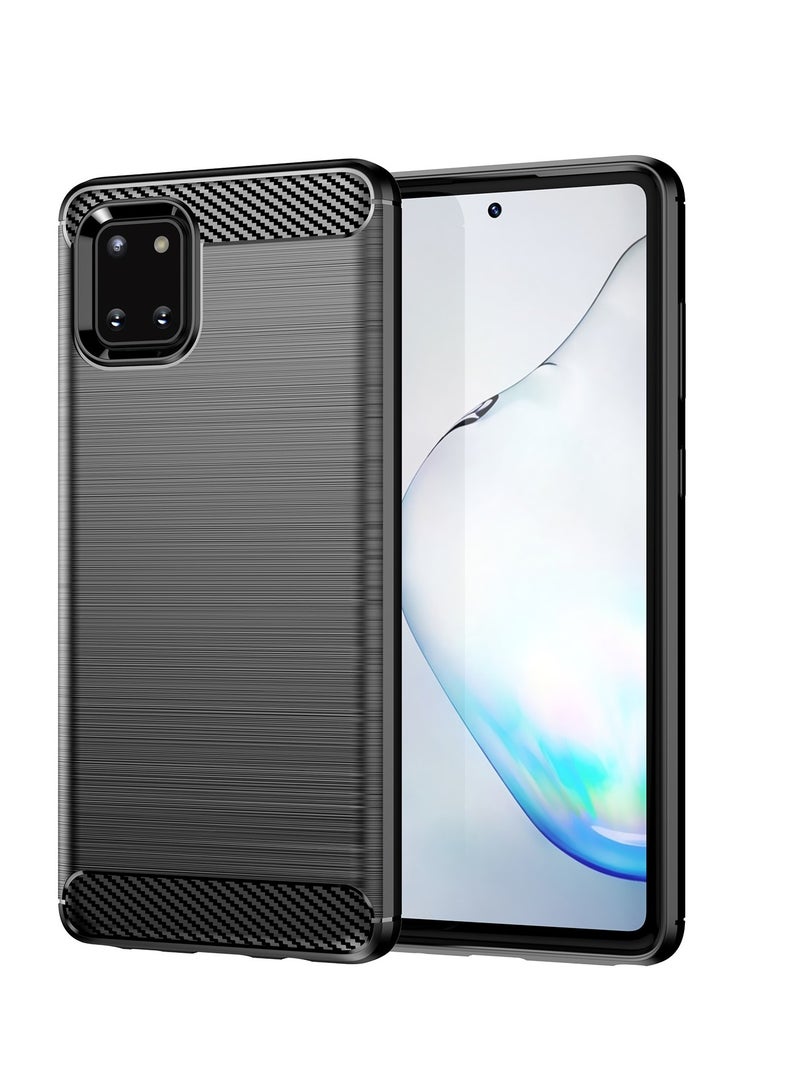 Samsung Galaxy Note 10 Lite Case Cover – Rugged Shield Design, Brushed Carbon Fiber Texture, Shockproof TPU, Anti-Slip, Slim and Lightweight Protection in Black  - Image 1