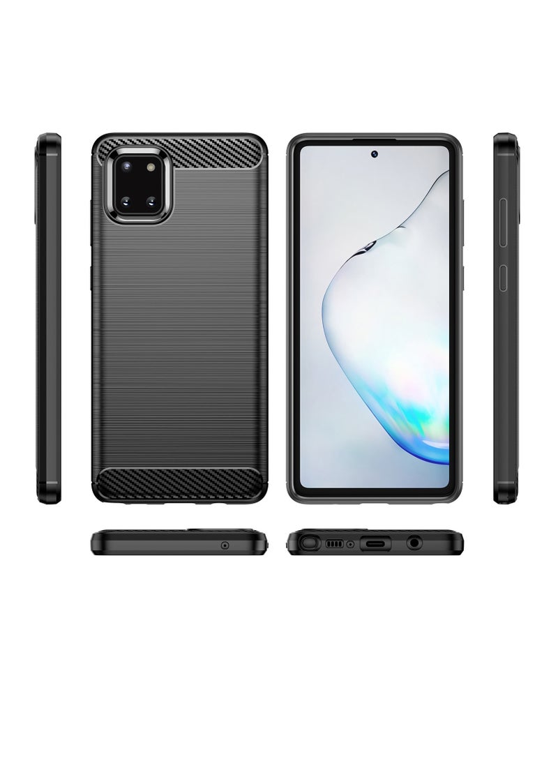 Samsung Galaxy Note 10 Lite Case Cover – Rugged Shield Design, Brushed Carbon Fiber Texture, Shockproof TPU, Anti-Slip, Slim and Lightweight Protection in Black  - Image 2
