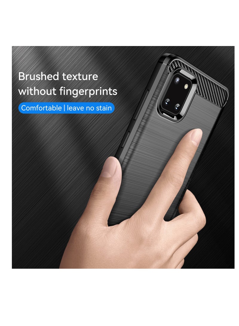 Samsung Galaxy Note 10 Lite Case Cover – Rugged Shield Design, Brushed Carbon Fiber Texture, Shockproof TPU, Anti-Slip, Slim and Lightweight Protection in Black  - Image 3