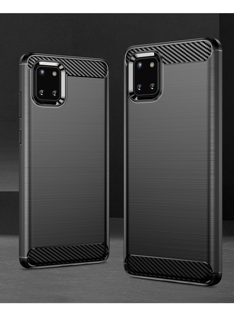 Samsung Galaxy Note 10 Lite Case Cover – Rugged Shield Design, Brushed Carbon Fiber Texture, Shockproof TPU, Anti-Slip, Slim and Lightweight Protection in Black  - Image 4