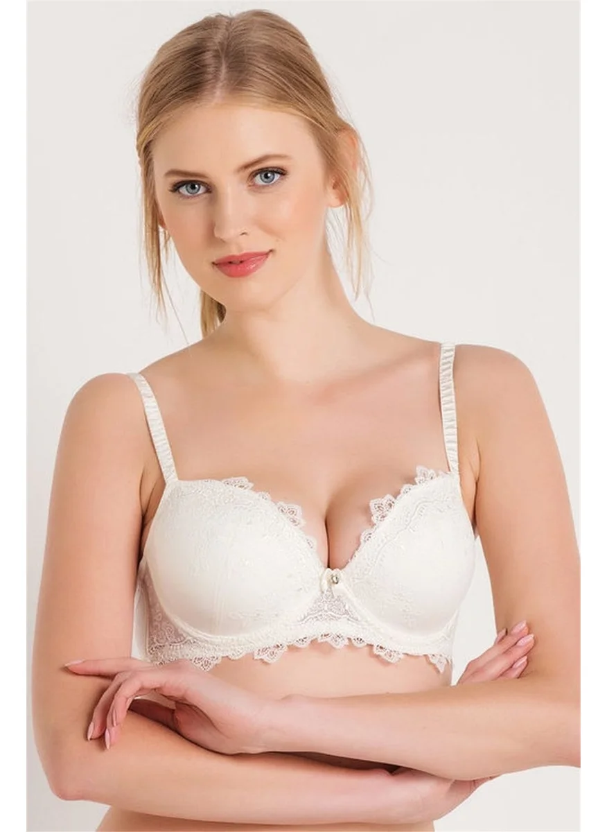 Magic Form 4592 Women's Ecru Embroidered Lace Push-Up Bra With Removable Filling and Sponge