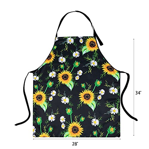 Violet Mist Floral Apron for Women Girls Cute Blooming Kitchen Chef Apron for Men Adjustable Cooking Aprons for Kitchen Baking Garden BBQ Grilling Salon, Black SunFlower - Image 4