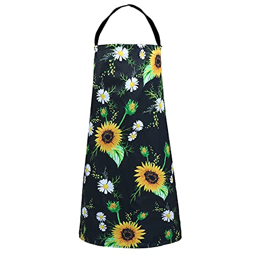 Violet Mist Floral Apron for Women Girls Cute Blooming Kitchen Chef Apron for Men Adjustable Cooking Aprons for Kitchen Baking Garden BBQ Grilling Salon, Black SunFlower - Image 2